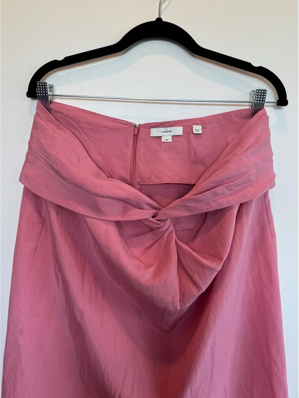 Vince Knot Front Midi Skirt Size L Pink Tencel Lyocell Slit Zip